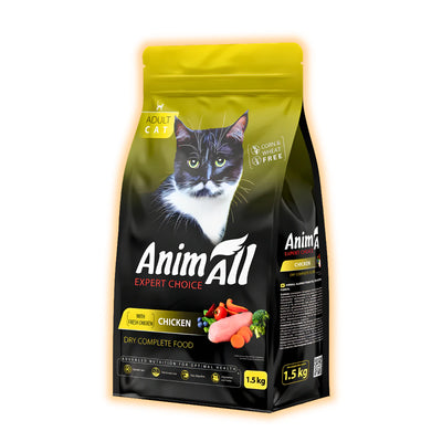 Повнораціонний сухий корм AnimAll для дорослих котів, зі свіжою куркою, 1.5 кг - pawow.com.ua