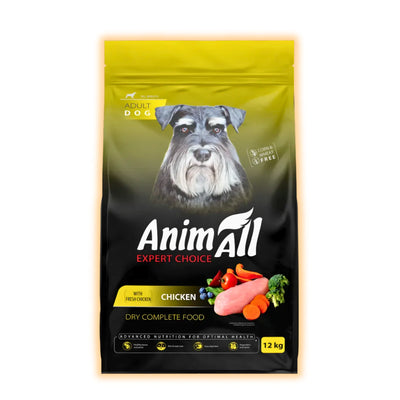 Повнораціонний сухий AnimAll для дорослих собак всіх порід, зі свіжою куркою, 12 кг - pawow.com.ua