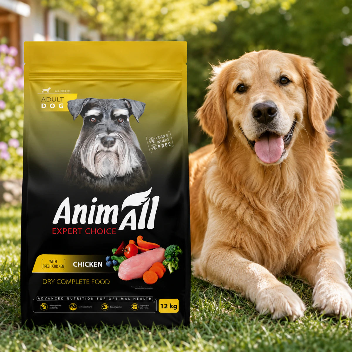 Повнораціонний сухий AnimAll для дорослих собак всіх порід, зі свіжою куркою, промофото - pawow.com.ua