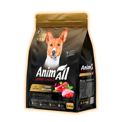 Повнораціонний сухий AnimAll для дорослих собак середніх порід, зі свіжою індичкою та ягням, 2.5 кг - pawow.com.ua