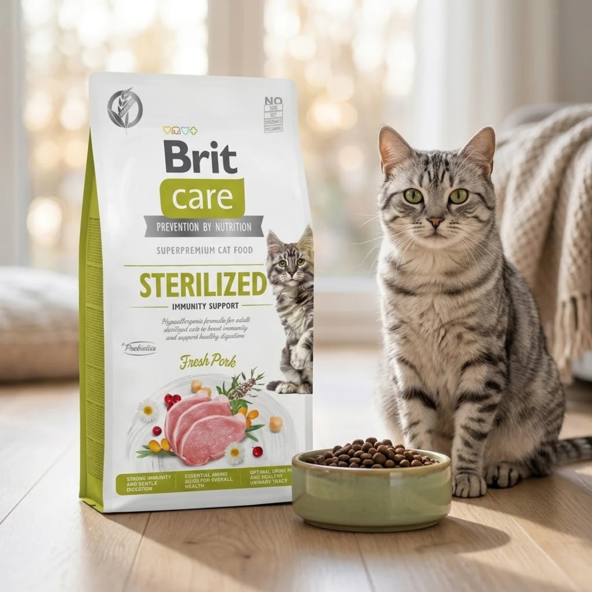 Сухий корм для котів Brit Care Cat Grain Free Sterilized Immunity Support - свинина, промофото - pawow.com.ua