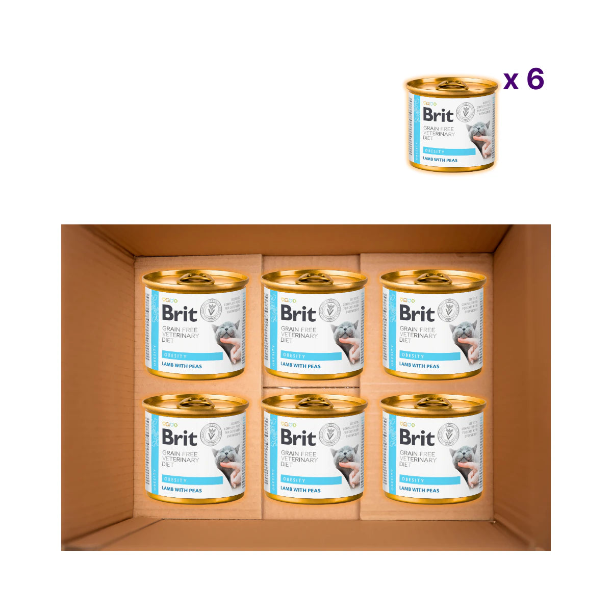 Вологий корм для котів Brit VetDiets Obesity - ягня та горох, пак з 6 шт - pawow.com.ua
