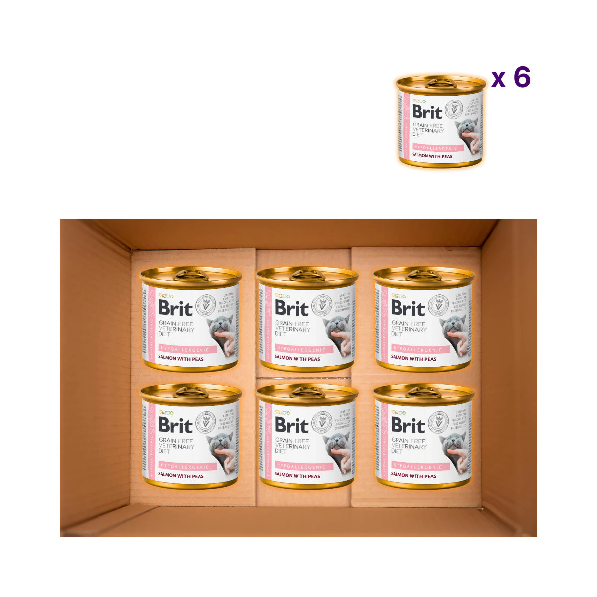 Вологий корм для котів Brit VetDiets Hypoallergenic - лосось та горох, пак з 6 шт - pawow.com.ua