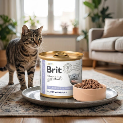 Вологий корм для котів Brit GF Veterinary Diet Gastrointestinal - лосось та горох, промофото - pawow.com.ua