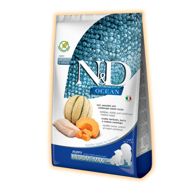 Беззерновий сухий корм Farmina N&D Grain Free Ocean Pumpkin для цуценят середніх і великих порід з тріскою та динею 2.5 кг - pawow.com.ua