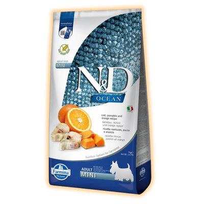 Беззерновий сухий корм Farmina N&D Grain Free Ocean Pumpkin для собак дрібних порід з тріскою та апельсином 7 кг - pawow.com.ua