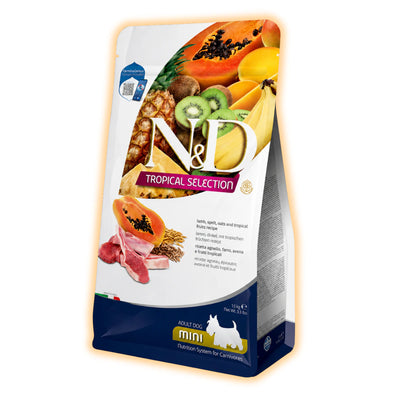 Сухий низькозерновий корм Farmina N&D Tropical Selection для дорослих собак дрібних порід з ягням та тропічними фруктами - pawow.com.ua