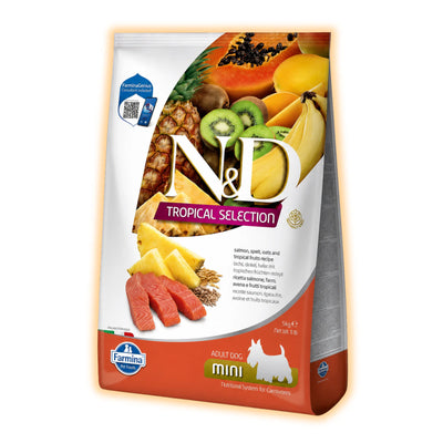 Сухий низькозерновий корм Farmina N&D Tropical Selection для дорослих собак дрібних порід з лососем і тропічними фруктами, 5 кг - pawow.com.ua