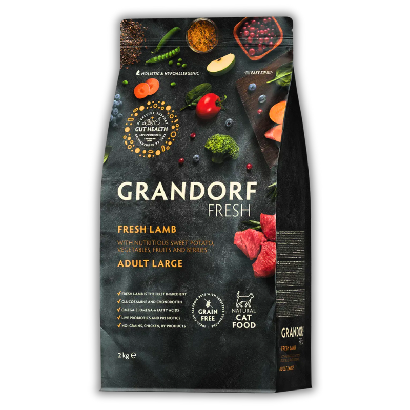 Grandorf FRESH LAMB & SWEET POTATO ADULT LARGE CAT - Сухий корм для дорослих котів великих порід ягня з бататом, 2 кг