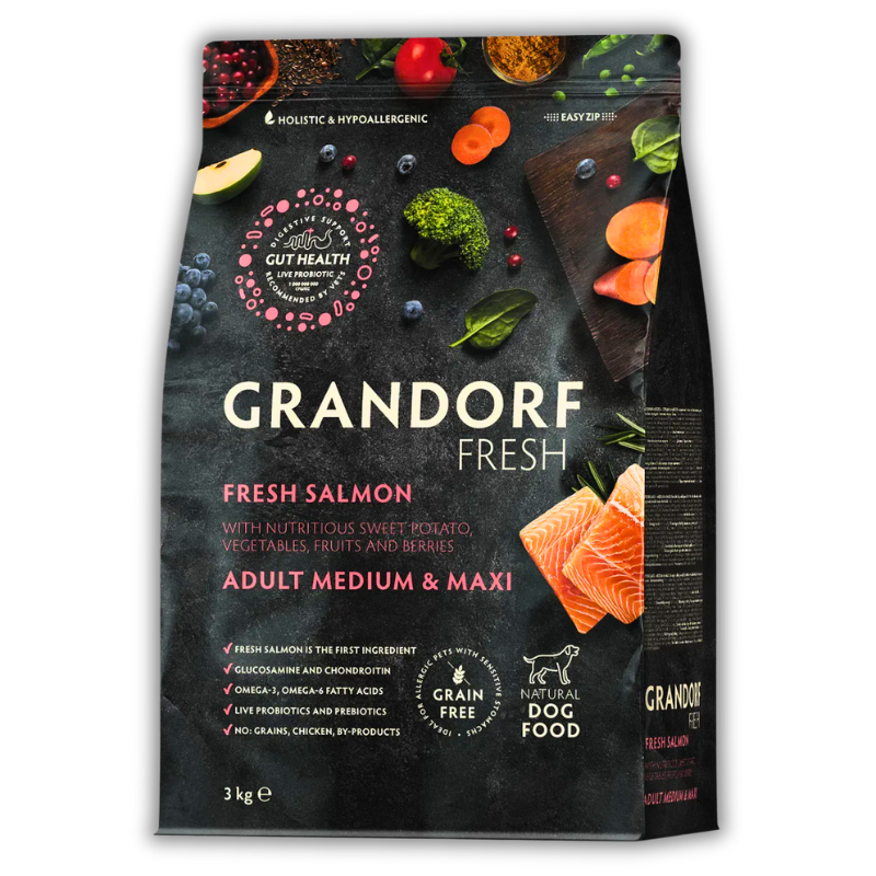 Сухий корм для середніх та великих собак Grandorf Fresh Salmon & Sweet Potato Adult Dog Medium & Maxi Breeds 3кг