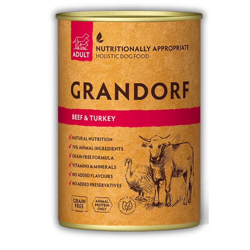 Банка вологого корму Grandorf Wet Beef & Turkey Adult Dog All Breeds 400г
