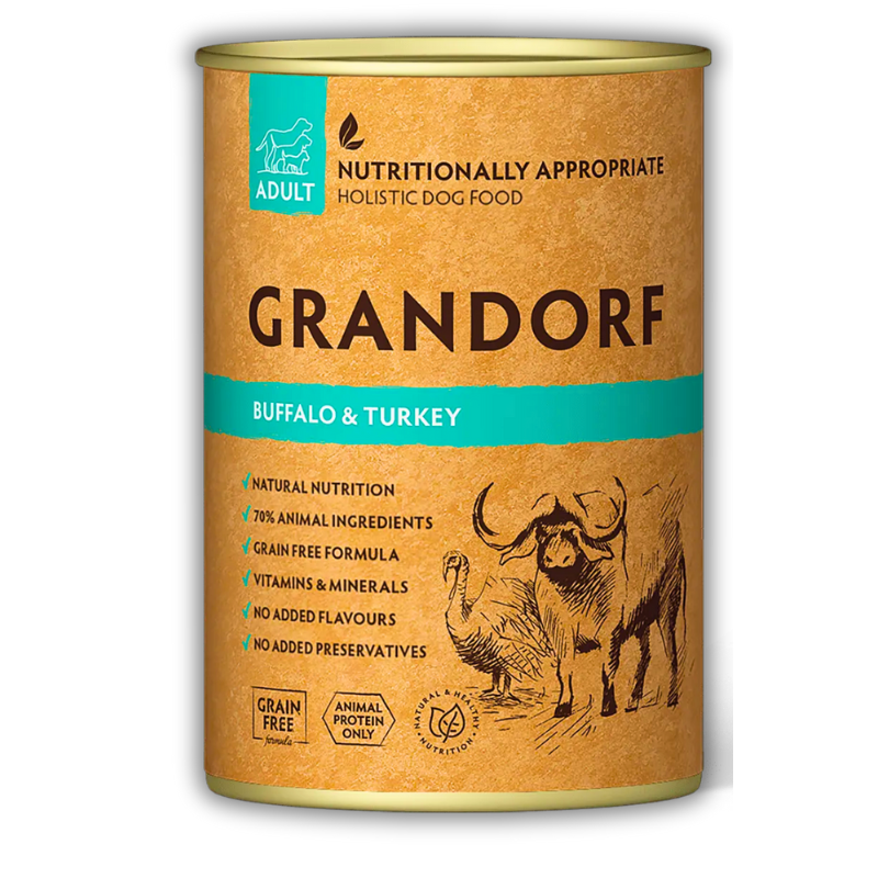 Банка вологого корму Grandorf Wet Buffalo & Turkey Adult Dog All Breeds 400г