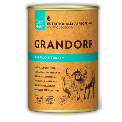Банка вологого корму Grandorf Wet Buffalo & Turkey Adult Dog All Breeds 400г