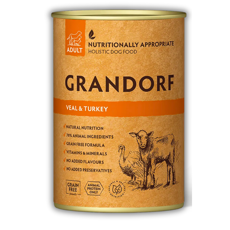 Банка вологого корму Grandorf Wet Veal & Turkey Adult Dog All Breeds 400г