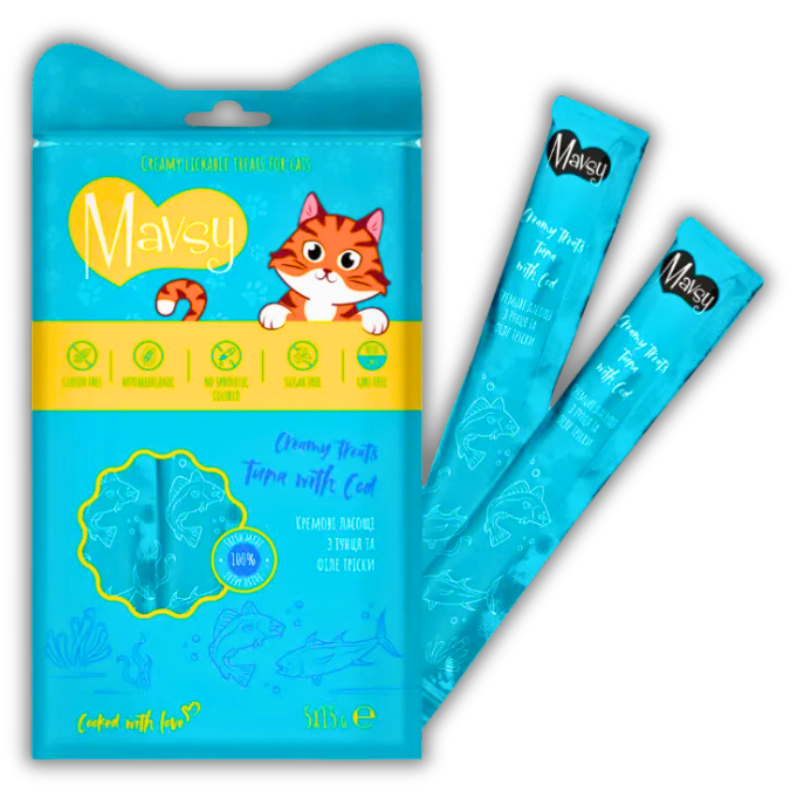 Ласощів Mavsy Creamy Lickable Treats Tuna With Cod 5шт
