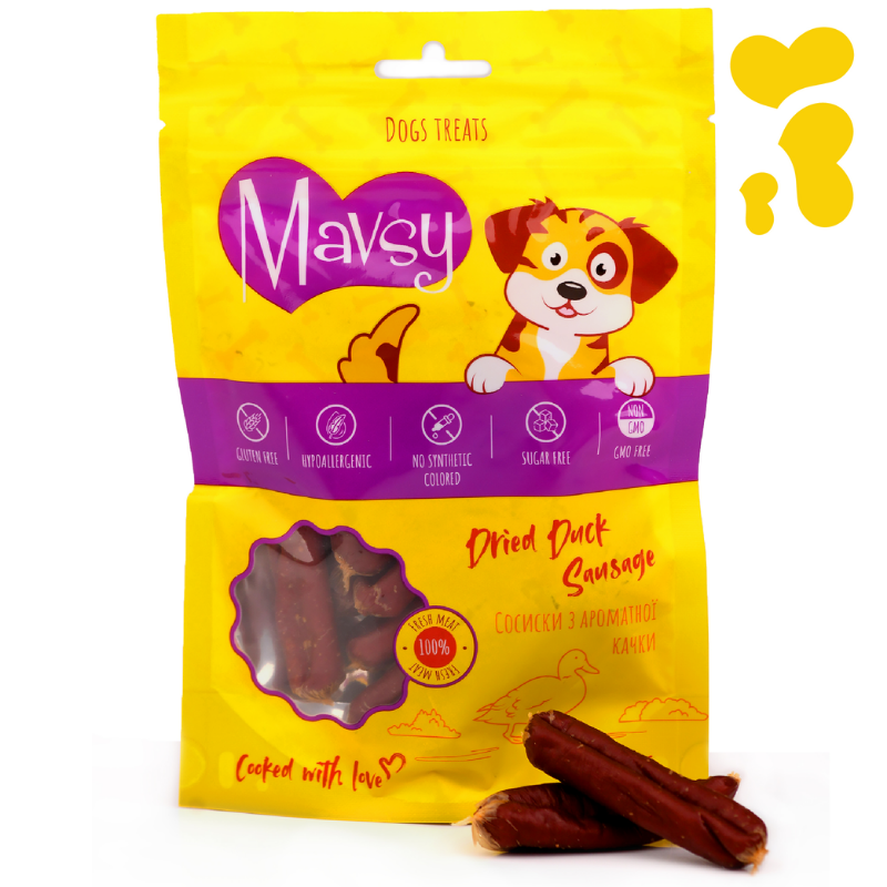 Ласощі для собак Mavsy Dried DUCK Sausage сосиски з качки, 100 г