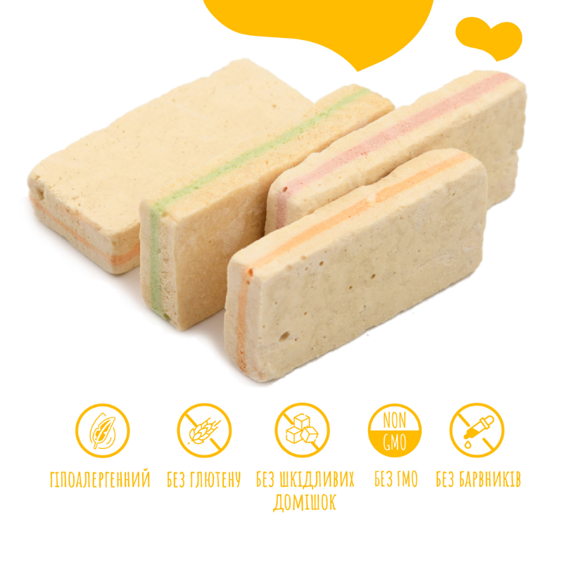 Критерії якості ласощів для собак від 3-х місяців Mavsy Freeze dried CHEESECAKE WITH APPLE, CRANBERRIES AND MANGO чізкейк з яблуком, журавлиною та манго