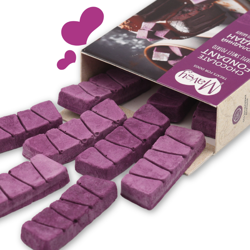 Упаковка ласощів для собак від 3-х місяців Mavsy freeze dried CHOCOLATE FONDANT WITH PURPLE SWEET POTATO шоколадний фондан з фіолетовим бататом