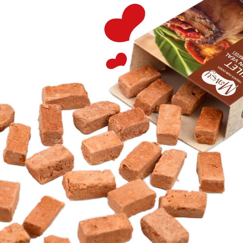 Упаковка ласощів для собак від 3-х місяців Mavsy Freeze dried FILET MIGNON BEEF WITH SUNDRIED TOMATOES філе міньон з яловичини та сушеними томатами
