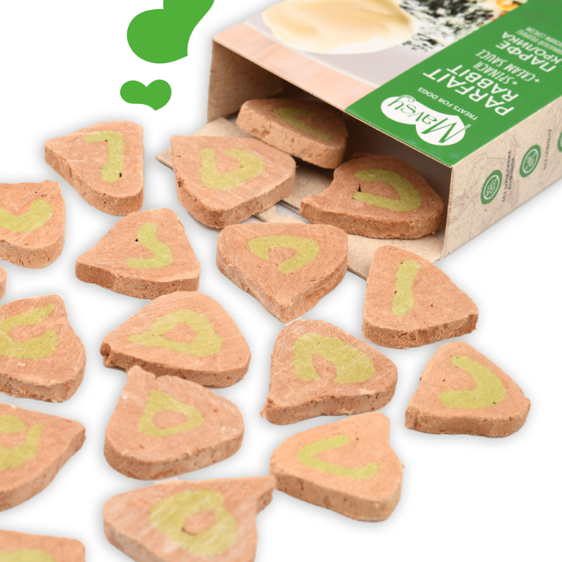 Упаковка ласощів для собак від 3-х місяців Mavsy freeze dried RABBIT PARFAIT ON A SPINACH PILLOW WITH CREAM парфе з кролика на шпинатній подушці з вершковим соусом