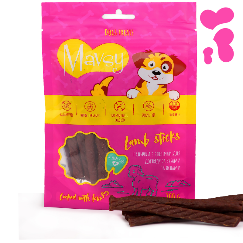 Ласощі палички для собак для догляду за зубами та яснами Mavsy LAMB sticks з ягням, 100 г