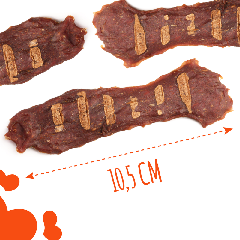 Розмір ласощів для собак від 3-х місяців Mavsy Refined jerky BBQ VENISON STEAK WITH SUN-DRIED TOMATOES ON A BED OF PUMPKIN стейк з оленини з в'яленими томатами на подушці з гарбуза