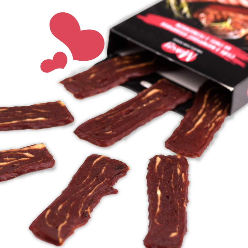Упаковка ласощів для собак від 3-х місяців Mavsy Refined jerky GRILLED MARBLED BEEF STEAK WITH ROSEMARY стейк з мармурової яловичини на грилі з розмарином