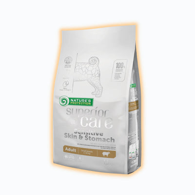 Nature's Protection Superior Care Sensitive Skin&Stomach Adult Small Breeds Сухий корм для дорослих собак малих порід із чутливим травленням з ягням, 1.5 кг - pawow.com.ua