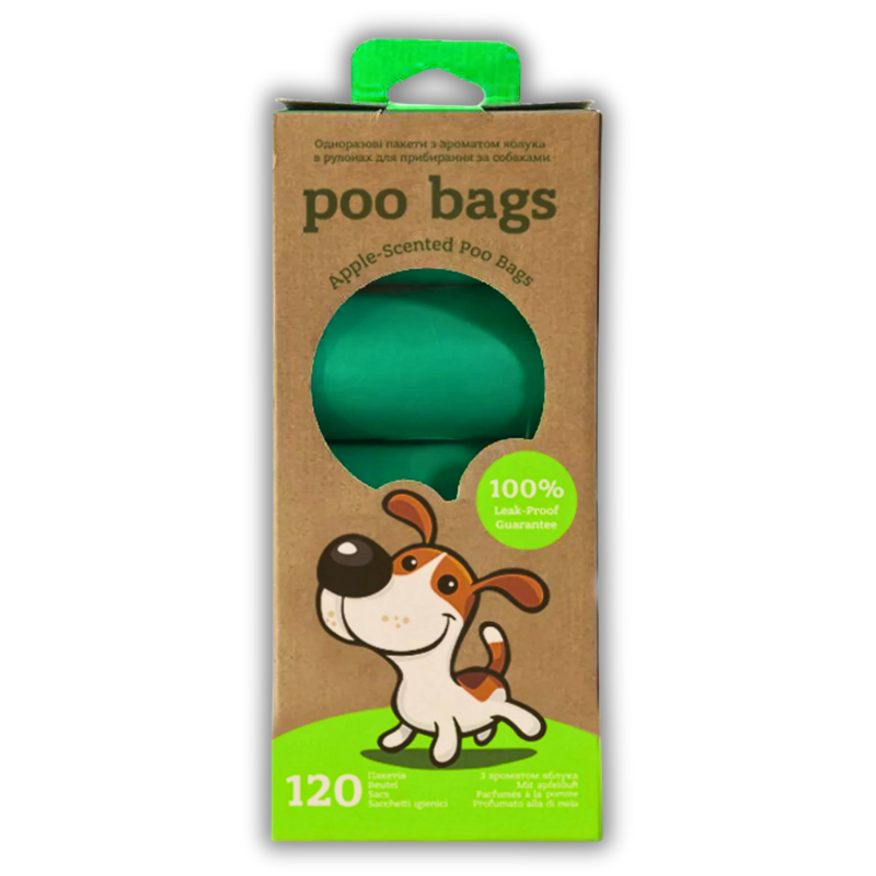 Poo Bags одноразові пакетики з ароматом яблука 120 шт (8 рулонів)