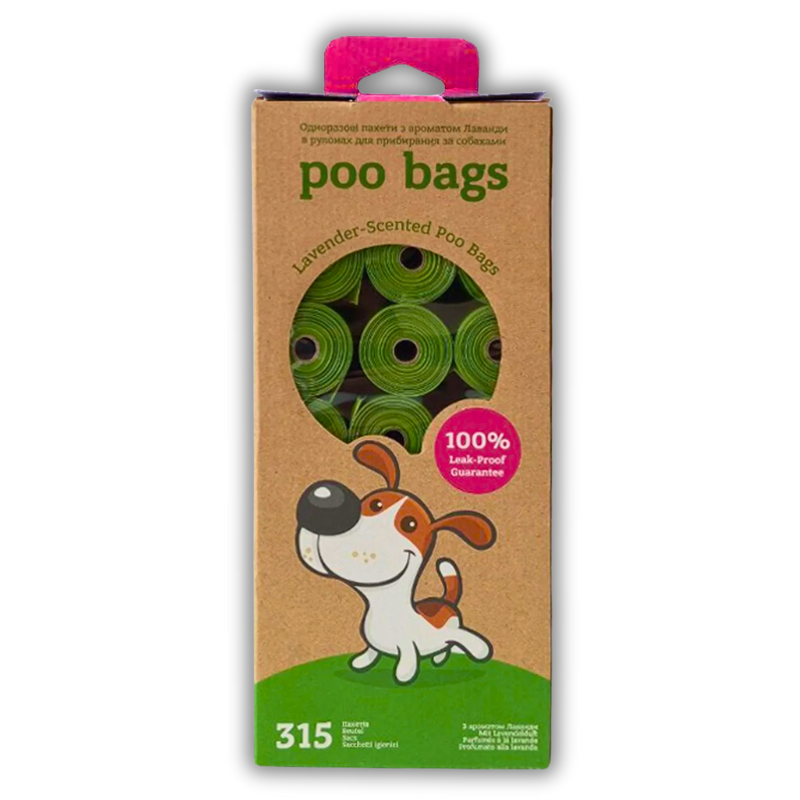 Poo Bags одноразові пакети для прибирання за тваринами з ароматом лаванди в рулонах, 315 шт (21 рулон по 15 пакетів)