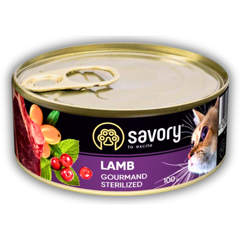 Корм вологий Savory Cat Can Adult Sterilised консерви для стерилізованих котів з ягням 100 г