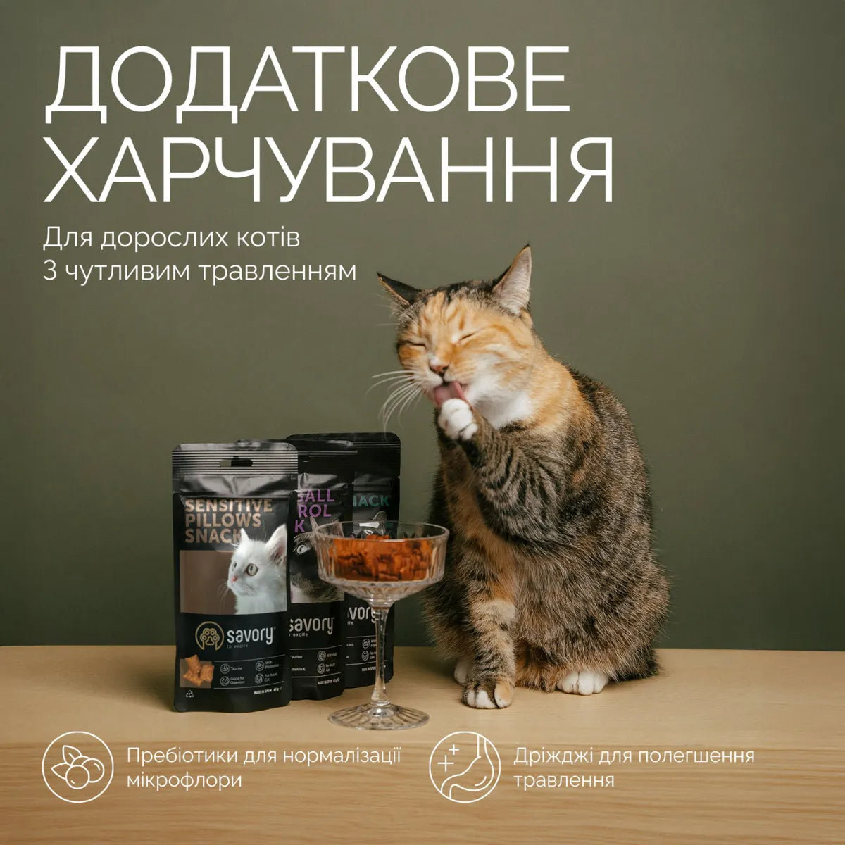 Savory Sensitive Pillows Snack ласощі для котів 60 г - курка, переваги