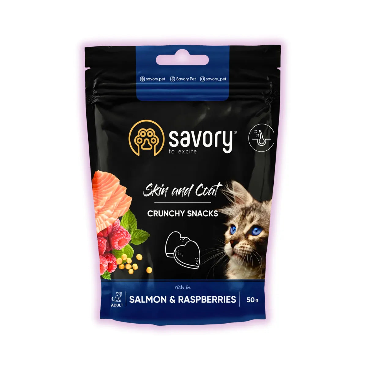 Savory Coat and Skin ласощі для котів 50 г - лосось із малиною