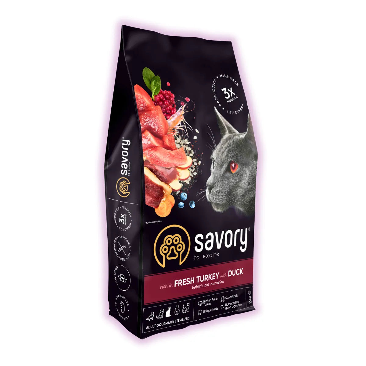 Savory Adult Sterilized сухий корм для котів 8 кг - індичка та качка