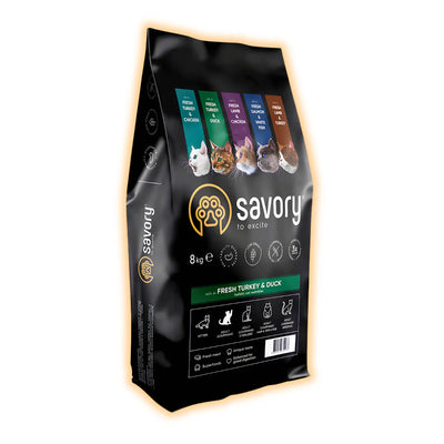 Сухий корм для котів Savory Adult Gourmand 8 кг - індичка та качка - pawow.com.ua