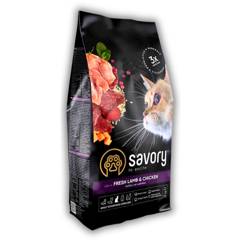 Корм сухий Savory Adult Cat Steril Fresh Lamb and Chicken для стерилізованих котів з ягнятиною та куркою 2 кг