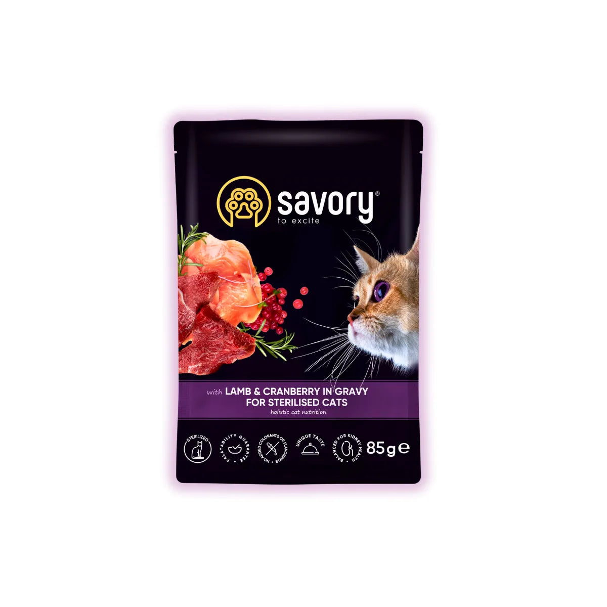 Savory Sterilized вологий корм для котів 85 г - ягня та журавлина