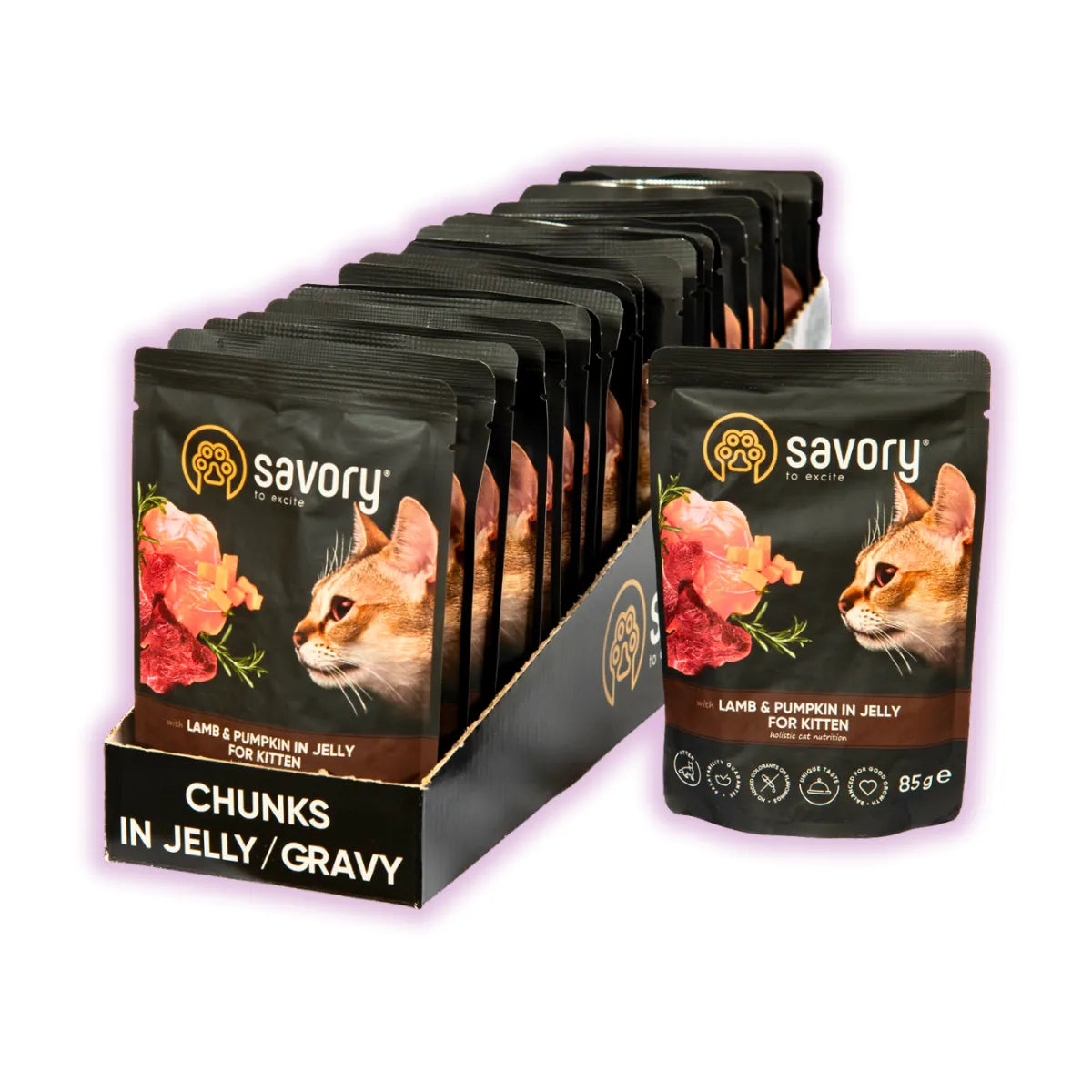 Savory Kitten упаковка вологого корму для кошенят 22 шт х 85 г - ягня та гарбуз