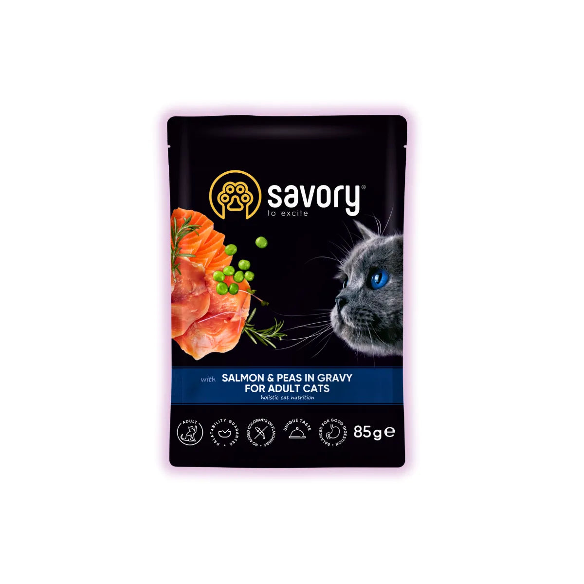 Savory Adult вологий корм для котів 85 г - лосось та горошок