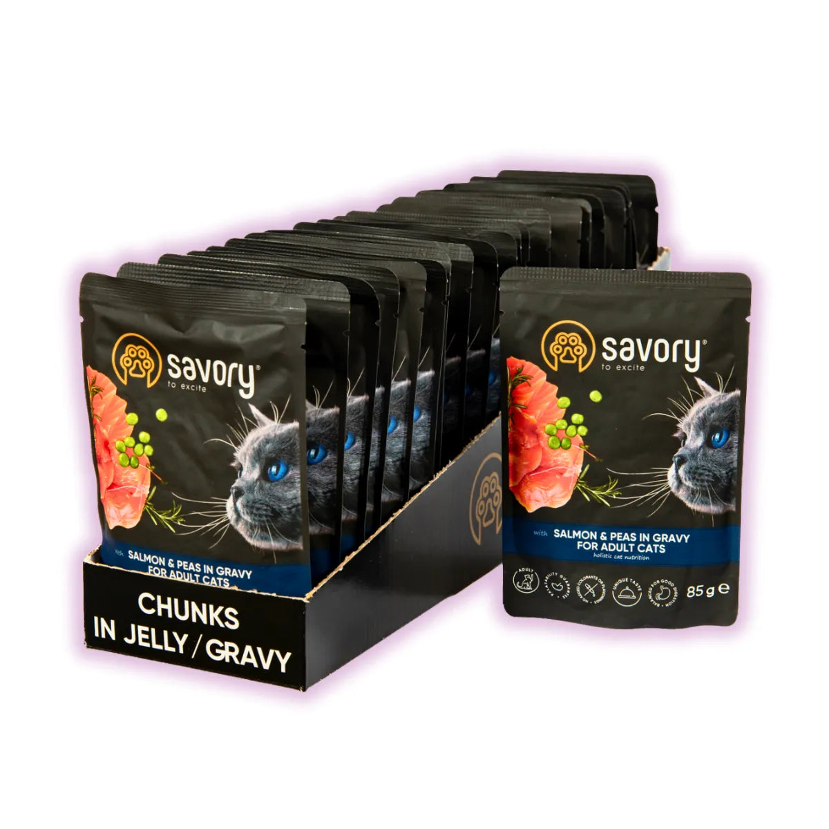 Savory Adult упаковка вологого корму для котів 22 шт х 85 г - лосось та горошок