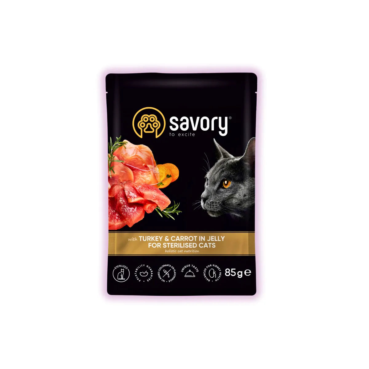 Savory Sterilized вологий корм для котів 85 г - індичка та морква