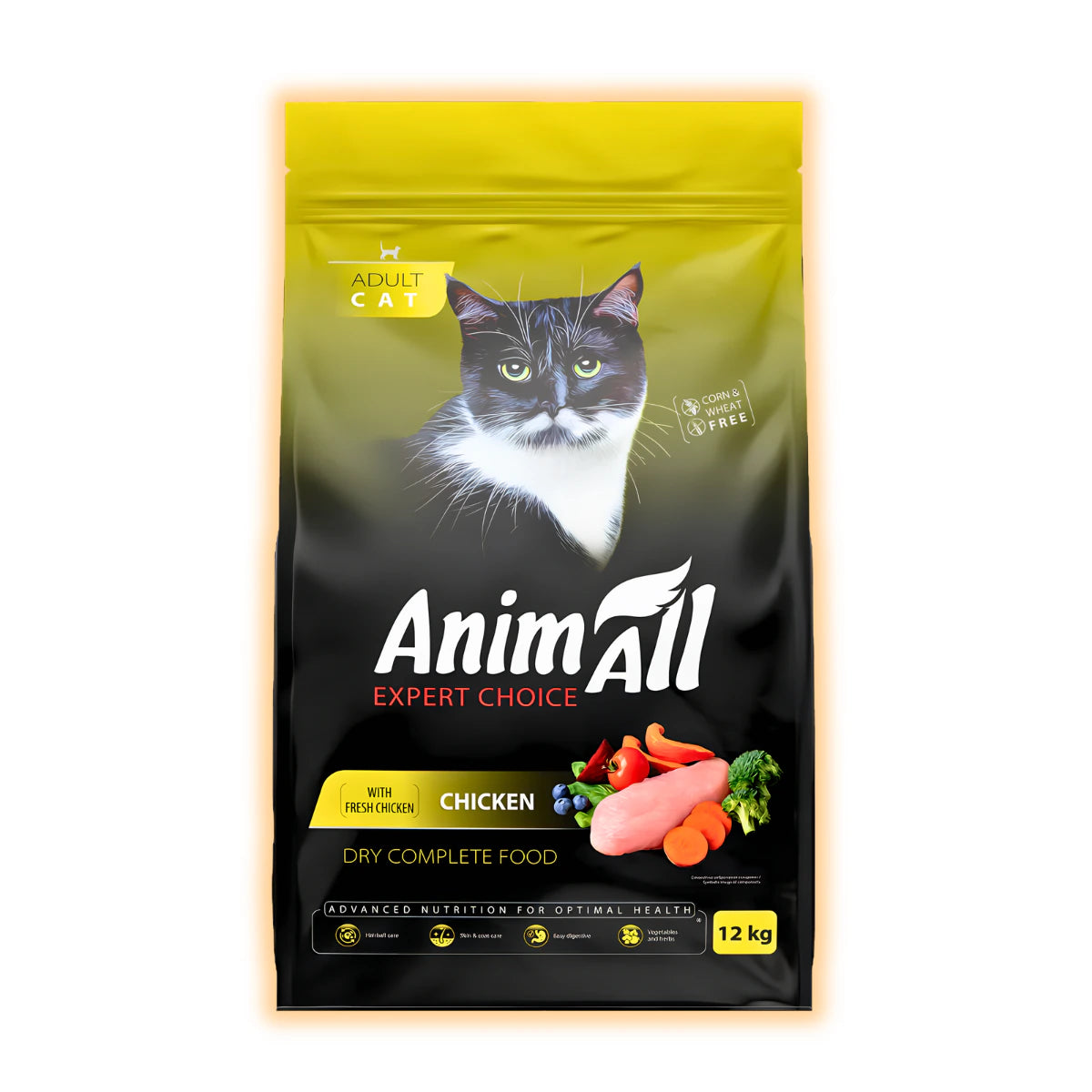 Повнораціонний сухий корм AnimAll для дорослих котів, зі свіжою куркою, 12 кг - pawow.com.ua