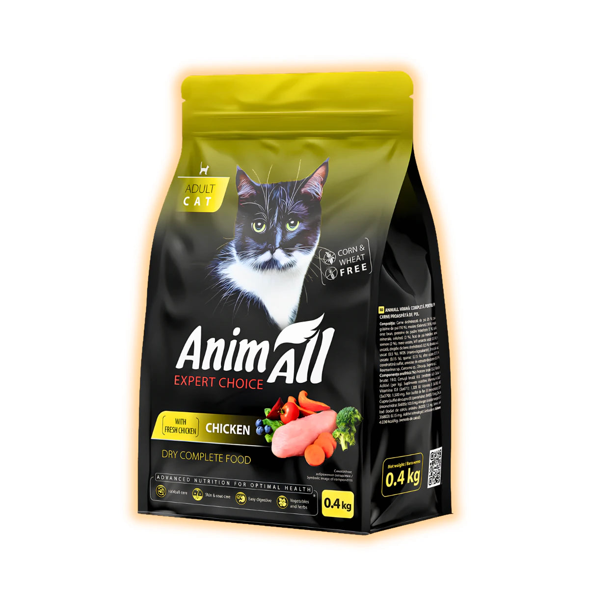 Повнораціонний сухий корм AnimAll для дорослих котів, зі свіжою куркою, 400 г - pawow.com.ua