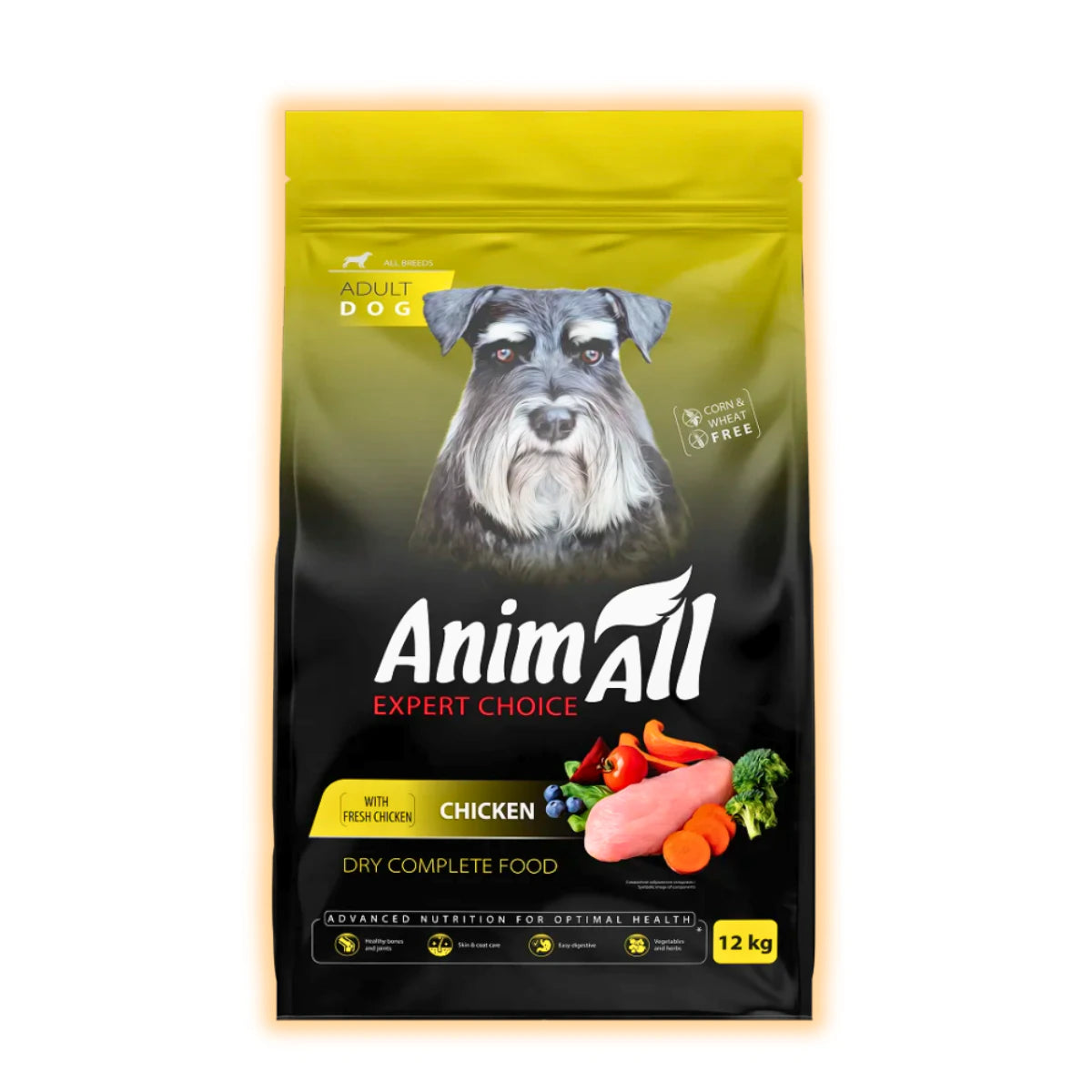 Повнораціонний сухий AnimAll для дорослих собак всіх порід, зі свіжою куркою, 12 кг - pawow.com.ua