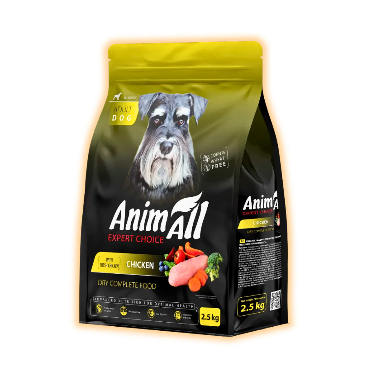 Повнораціонний сухий AnimAll для дорослих собак всіх порід, зі свіжою куркою, 2.5 кг - pawow.com.ua