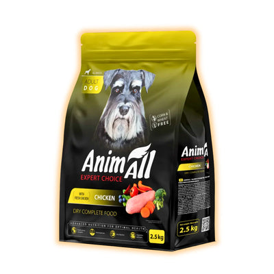 Повнораціонний сухий AnimAll для дорослих собак всіх порід, зі свіжою куркою, 2.5 кг - pawow.com.ua