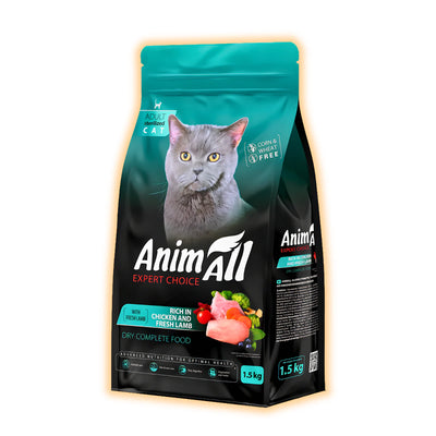 Повнораціонний сухий корм AnimAll для стерілізованих котів, з куркою та свіжою ягнятиною, 1.5 кг - pawow.com.ua