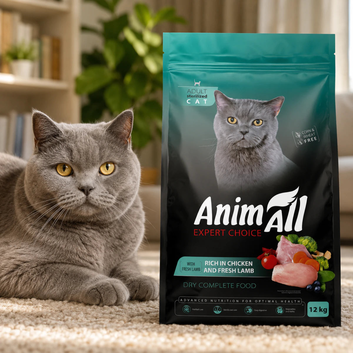 Повнораціонний сухий корм AnimAll для стерілізованих котів, з куркою та свіжою ягнятиною, промофото - pawow.com.ua