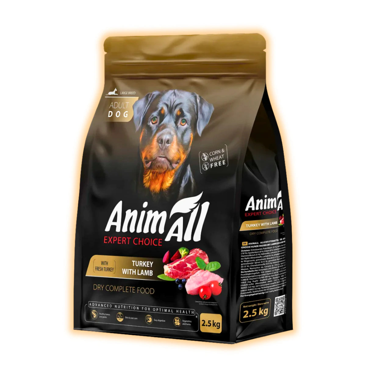 Повнораціонний сухий корм AnimAll для дорослих собак великих порід, зі свіжою індичкою та ягням, 2.5 кг - pawow.com.ua