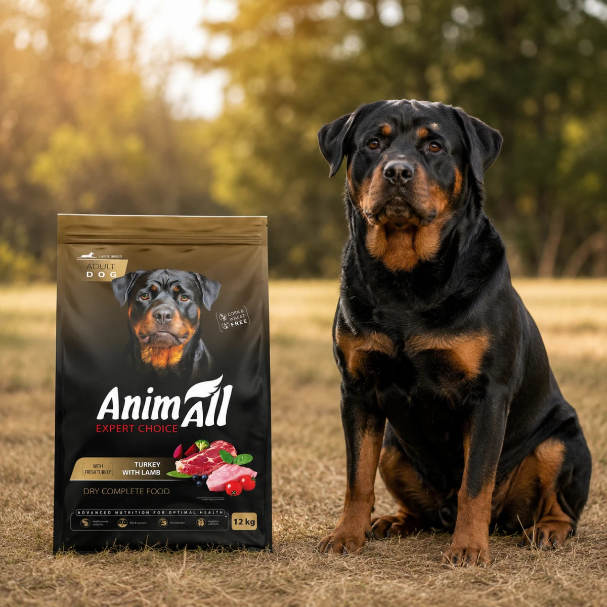Повнораціонний сухий корм AnimAll для дорослих собак великих порід, зі свіжою індичкою та ягням, промофото - pawow.com.ua